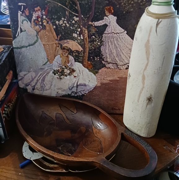 Vintage Artisan🐟 🥘Art Oval Tray Platter  Hand Carved Wood🪵Nice Gift.🎁 💕🥭 - Picture 11 of 11